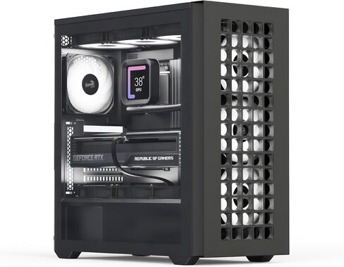 AeroCool D502A Mid Tower Case, Mesh Front Panel, 360mm Radiator Support, 11 Fan Slots, 400mm GPU, ATX/m-ATX/mini-ITX, Magnetic Dust Filters, SPCC Steel Construction, Trendy PC Build, Black in Saudi Arabia