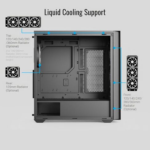 AeroCool D502A Mid Tower Case, Mesh Front Panel, 360mm Radiator Support, 11 Fan Slots, 400mm GPU, ATX/m-ATX/mini-ITX, Magnetic Dust Filters, SPCC Steel Construction, Trendy PC Build, Black in Saudi Arabia