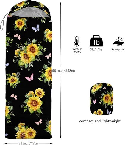 Yellow Sleeping Bags for Adults and Kids,Summer Kawaii Bee Backpacking Camping Sleeping Bag for Girl Boys Lightweight Waterproof Cold/Warm Sleeping Bag for Season Outdoor Travel with Compression Bags in Saudi Arabia