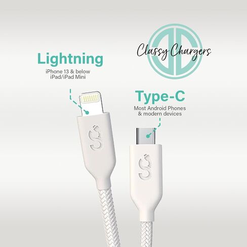 Classy Chargers 6 FT USB Type C to Lightning Cable | MFI Certified for iPhone 13, 13 Pro, 12 Pro Max, 12, 11, X, XS, XR, 8 Plus, Air Pods Pro (Purple) in Saudi Arabia