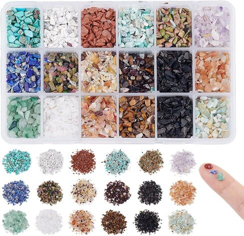 NBEADS About 396g Undrilled Natural Chip Gemstone Beads, 18 Styles No Hole Crystals Polishing Crushed Beads Irregular Shaped Stone Loose Beads Jewelry Making Craft Gift, 2~8mm in Kuwait