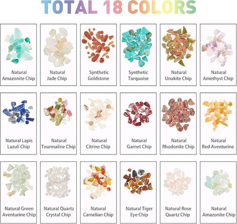 NBEADS About 396g Undrilled Natural Chip Gemstone Beads, 18 Styles No Hole Crystals Polishing Crushed Beads Irregular Shaped Stone Loose Beads Jewelry Making Craft Gift, 2~8mm in Kuwait