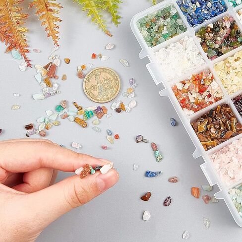 NBEADS About 396g Undrilled Natural Chip Gemstone Beads, 18 Styles No Hole Crystals Polishing Crushed Beads Irregular Shaped Stone Loose Beads Jewelry Making Craft Gift, 2~8mm in Kuwait