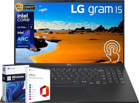 LG Gram 15 Lightweight Business Laptop, 15.6" FHD Touchscreen, Intel 16-Core Ultra 7-155H, 16 GB DDR5 RAM, 1 TB SSD, Intel Arc GPU, Backlit KB, Wi-Fi 6E, Windows 11 Pro, w/Office Pro Lifetime License in Kuwait
