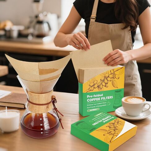 BYKITCHEN Pre-folded Pour Over Coffee Filter, Set of 100, Natural Unbleached Square Disposable Coffee Filter Papers for Pour-Over Coffee Maker Drippers and More in Kuwait