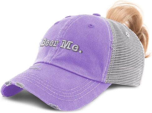 Speedy Pros Womens Ponytail Cap Beer Me Cotton Distressed Trucker Hats in Saudi Arabia