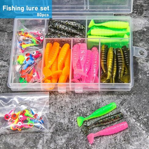 UperUper 65Pcs Crappie Jigs Lure kit, 2 inch Crappie Bait with Fishing Jig Heads Hooks for Saltwater Freshwater Bass Trout in Kuwait