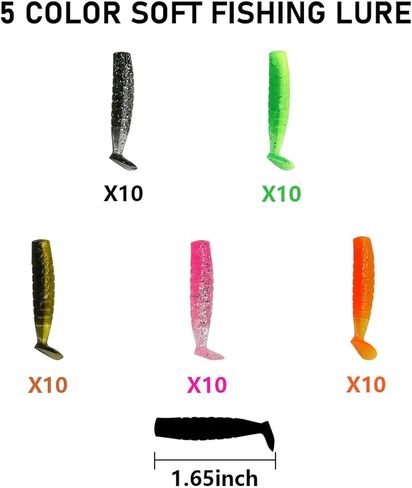 UperUper 65Pcs Crappie Jigs Lure kit, 2 inch Crappie Bait with Fishing Jig Heads Hooks for Saltwater Freshwater Bass Trout in Kuwait