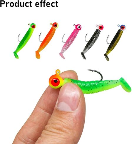 UperUper 65Pcs Crappie Jigs Lure kit, 2 inch Crappie Bait with Fishing Jig Heads Hooks for Saltwater Freshwater Bass Trout in Kuwait