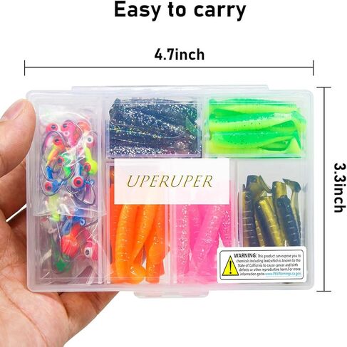 UperUper 65Pcs Crappie Jigs Lure kit, 2 inch Crappie Bait with Fishing Jig Heads Hooks for Saltwater Freshwater Bass Trout in Kuwait