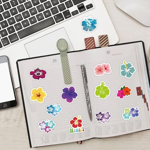 60pcs Aesthetic Hibiscus Stickers for Kids Adults- Cute Hibiscus Flowers Stickers for Water Bottle Scrapbook Journal, Waterproof Vinyl Decals for Laptop Ipad Notebook Scrapbook Supplies in Saudi Arabia