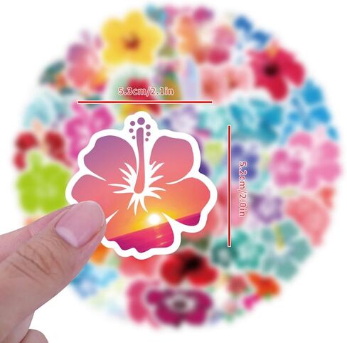 60pcs Aesthetic Hibiscus Stickers for Kids Adults- Cute Hibiscus Flowers Stickers for Water Bottle Scrapbook Journal, Waterproof Vinyl Decals for Laptop Ipad Notebook Scrapbook Supplies in Saudi Arabia