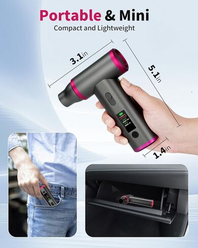 Duster Air Compressed - 180000 دورة في الدقيقة التحكم في المنفاخ/الفراغ المزدوج/الفراغ مع عرض LED | منفاخ الغبار القابل لإعادة الشحن للوحة المفاتيح ، والسيارة ، المنزل | يحل محل علب الهواء المضغوطة in Kuwait