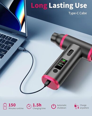 Duster Air Compressed - 180000 دورة في الدقيقة التحكم في المنفاخ/الفراغ المزدوج/الفراغ مع عرض LED | منفاخ الغبار القابل لإعادة الشحن للوحة المفاتيح ، والسيارة ، المنزل | يحل محل علب الهواء المضغوطة in Kuwait