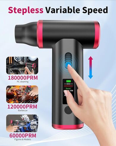 Duster Air Compressed - 180000 دورة في الدقيقة التحكم في المنفاخ/الفراغ المزدوج/الفراغ مع عرض LED | منفاخ الغبار القابل لإعادة الشحن للوحة المفاتيح ، والسيارة ، المنزل | يحل محل علب الهواء المضغوطة in Kuwait