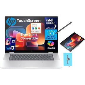 HP Envy AI Powered 2-in-1 Laptop 16.0 "شاشة تعمل باللمس IPS Wuxga (Intel Core Ultra 7 155U ، 32GB LPDDR5 ، 2TB PCIE SSD ، PEN النشط ، WIN 11 PRO) W/MS 365 Personal ، DKZ USB Port
