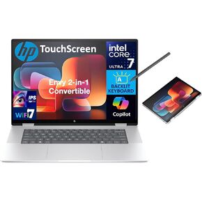HP Envy AI Powered 2-in-1 Laptop 16.0" Touchscreen IPS WUXGA Display (Intel Core Ultra 7 155U, 32GB LPDDR5, 4TB PCIe SSD, Active Pen, Backlit KB, Thunderbolt 4, WiFi 7, Webcam, Win 11 Home)
