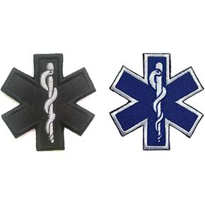 Antrix 2 Pcs Tactical EMT Star of Life EMT EMS Medic Medical Cross First Aid Hook and Loop MED Emblem Badge Patch for EDC Pouch First Response Rescue Bag Kit