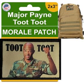 Redheheadtshirts Major Payne 'Toot Toot' 2x3 'Patch Funny Morale Patch - 1 خطاف متعدد الألوان متعدد الألوان وحلقة Pop Pop Patch Fatcort Factory