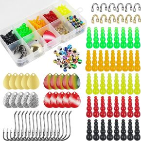 Fishing Lure Making Kit Bass Fishing Rigs,192pcs Include Fishing Colorado Spinner Blades,Stacked Fishing Beads Fishing Hooks Crawler Harness Trout Salmon Bass Bait Making Accessories