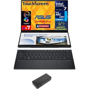 Asus Zenbook Duo AI Powered 2-in-1 كمبيوتر محمول 14.0 "شاشة تعمل باللمس OLED 2.8K (Intel Ultra 7-255H ، 32GB LPDDR5X ، 1TB PCIE SSD ، Backlit KB ، 2 Thunderbolt 4 ، Wifi 7 ، Webcam ، Win 11 Pro) W/USB-C Dock