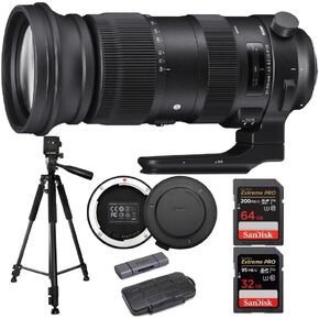 Sigma 60-600mm f/4.5-6.3 DG OS HSM Sports Lens for Nikon Bundle USB Dock for Nikon Lenses, 60-Inch Tripod, 64GB UHS-I SDXC Memory Card, 32GB SD Memory Card, Card Reader and Case (6 Items)