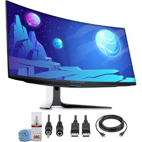 Dell Alienware AW3423DW 34.2" 1440p HDR 175 Hz Curved Gaming Monitor (Lunar Light) (AW3423DW) + Display Port Cable + Headphone Extender + HDMI Cable + Cleaning Kit