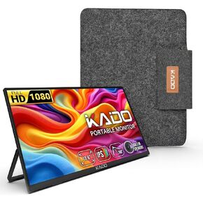 Kado 15.6'' FHD 1080p Ultra-Slim Laptop Monitor 1920x1080, IPS Second Display 180° Kickstand Protective Case Sleeve, Screen Extender for PC, Mac, Phone, Xbox, PS5, USB-C & HDMI Connectivity