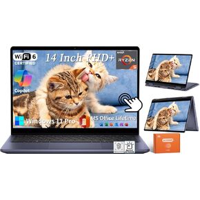 Dell Inspiron 14 2-in-1 laptop laptop ، Office LifeTime ، عرض 14 بوصة FHD+ IPS ، AMD RYZEN 5 8640HS ، 64 GB DDR5 ، 1 تيرابايت SSD ، COPILOT AI ، الإضاءة الخلفية KB ، بصمات الأصابع ، Windows 11 Pro ، W/Accessorials