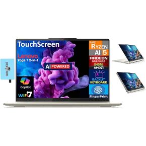 Lenovo Yoga AI PC 2-in-1 Laptop 16.0 "شاشة تعمل باللمس IPS Wuxga (AMD Ryzen AI 5 340 ، 16GB LPDDR5X ، 512GB M.