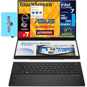 Asus Zenbook Duo AI Powered 2-in-1 كمبيوتر محمول 14.0 "شاشة تعمل باللمس OLED 2.8K (Intel Ultra 7-255H ، 32GB LPDDR5X ، 1TB PCIE SSD ، Backlit KB ، Win 11 Pro) W/MS 365 Person