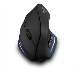 zelotes Wireless Ergonomic Mouse,2400 DPI (3-Level Adjustable),Rechargeable Vertical Mouse for Reduced Wrist Strain,LED Lighting,2.4G with USB Receiver,Optical Portable Mice for/Laptop/PC (Black)