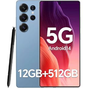 Unlocked Phones P25 Ultra Build-in Pen, Snapdragon 888, 5G Dual SIM Dual Standby, 6.9" Screen Android 14 Mobile Phone, 12GB+512GB Smartphone, 6800mAh Battery, 48MP+108MP Camera Phone, Face ID Blue