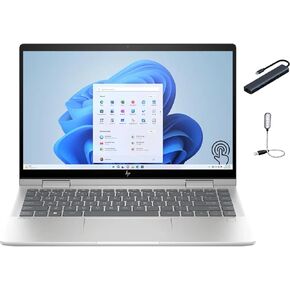 HP Envy x360 2-in-1 14 inch FHD IPS Touch Laptop, Intel Core 5 120U, 8GB RAM, 2TB SSD, Fingerprint Reader, Backlit Keyboard, WiFi, Bluetooth, Win 11 Home, Natural Silver with HEXAccessories