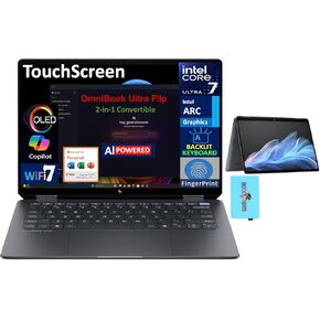 HP OmniBook Ultra Flip AI Powered 2-in-1 Laptop 14.0" Touchscreen OLED 2.8K Display (Intel Ultra 7-256V, 16GB LPDDR5X, 1TB PCIe SSD, Win 11 Pro) w/MS 365 Personal, DKZ USB Port Expander