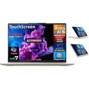 Lenovo Yoga AI PC 2-in-1 Laptop 16.0" Touchscreen IPS WUXGA Display (AMD Ryzen AI 5 340, 16GB LPDDR5X, 2TB M.2 PCIe SSD, Backlit KB, Fingerprint, WiFi 7, Webcam, Bluetooth 5.4, Win 11 Pro)