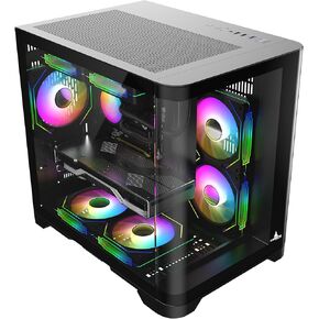 Iceberg Crystal Wave M Micro ATX Tower Gaming PC Case Case Full-View Panoramic Curved Glass 3 Combass Argb Compans (Black)