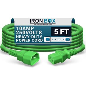 Ironbox Electric C14 to C13 Power Cord - 10A/250V ، 18/3 AWG SJT - UL Cable & Jumper Scords - سلك تمديد الطاقة الثقيل لجهاز الكمبيوتر المكتبي ، الشاشة ، جهاز العرض ، PDU والمزيد (6 قدم ، أحمر)