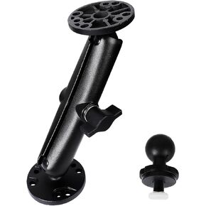 Aluminum 1" Double Ball Mount with Two AMPS Round Plates，5.9" Extended Aluminum Alloy Arm，Fish Finder Mount，GPS Mount & T-Bolt for Backup Camera Monitor， Compatible with RAM, Garmin Striker 4