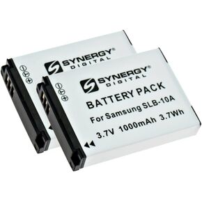 Synergy Digital Digital Camera Batteries, Compatible with Samsung SLB-10A, SLB10A, 4302-001221, 4302001221, EASLB10AEP Digital Camera Batteries (li-ion, 3.7V, 1000 mAh), Set of 2