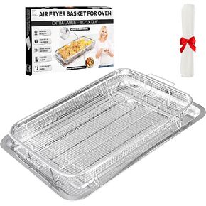 Extra Large Air Fryer Basket for Oven, OvenCrisp 18.7" X 12.8" Oven Air Fryer Basket and Tray Set With 30PCS Parchment Papers, Stainless Steel Air Fryer Pan and Crisper Tray for Frying Baking
