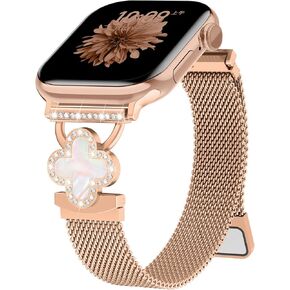 النطاق المعدني النحيف المتوافق مع نطاقات ساعة Apple للنساء 40 مم 41 مم 42 مم 38 مم 44 مم 45 مم 46 مم ، حزام مغناطيسي من الفولاذ المقاوم للصدأ مع سحر بلينغ لسلسلة IWatch 10/9/8/7/6/5/4/3/2/1/SE