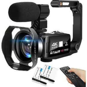 OKEZZI Video Camera Camcorder 4K Ultra 48MP 18X Digital Zoom Camcorder WiFi IR Night Vision Vlogging Camera YouTube 3.0inch HD Touch Screen Camera External Microphone, Stabilizer Remote Control V4S