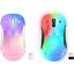 Memzuoix 2.4G Wireless Mouse - 2 Pack (LED Rechargeable, White & Pink) for Laptop, Desktop, PC & MacBook