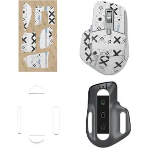 Mouse Grip Tape for Logitech MX Master 3S, Rounded Curved Edges Mouse Feet Skates,Self-Adhesive PreCut Sweat-Resistant Professional Mice Upgrade Kit(Foot pad + White Mouse Grip Tape)