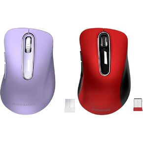memzuoix 2.4G Wireless Mouse, Cordless Computer Mice Wireless Mouse for Laptop, Desktop, PC, MacBook- 2 Pack (Red + Lilac)