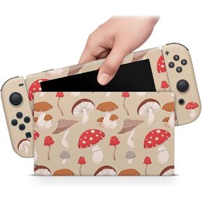 ZOOMHITSKINS Compatible with Switch Skin Cover Mushrooms Forest Cute Cartoon Brown Vinyl Decal Sticker Wrap, Made in The USA