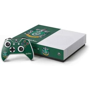 Skinit Skinit Gaming Gaming Continciped مع وحدة التحكم في Xbox One S وحزمة وحدة التحكم - تصميم Warner Bros Slytherin House Crest المرخص رسميًا