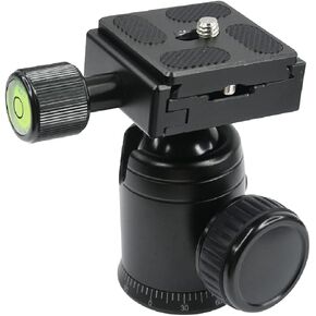 Foto&Tech Metal Tripod Ball Head Mount, 360 Degree Rotation Panoramic Camera Ball Head with Fine Tuning Knobs, 1/4" Quick Shoe Plate Mount with Bubble Level, 3/8" Screw Thread Hole for Tripod