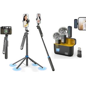 Content Creator Kit: 71" Tripod w/Bluetooth Remote & USB-C Wireless Lav Mics + 71" Tripod w/Bluetooth Remote